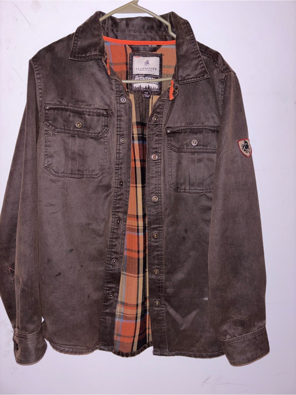 Legendary Whitetails Men's Brown Button-Front Jacket with Plaid Lining